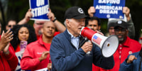 President Joe Biden at the picket line with the United Auto Workers members outside a General Motors plant in Belleville, Mich., on Sept. 26, 2023.